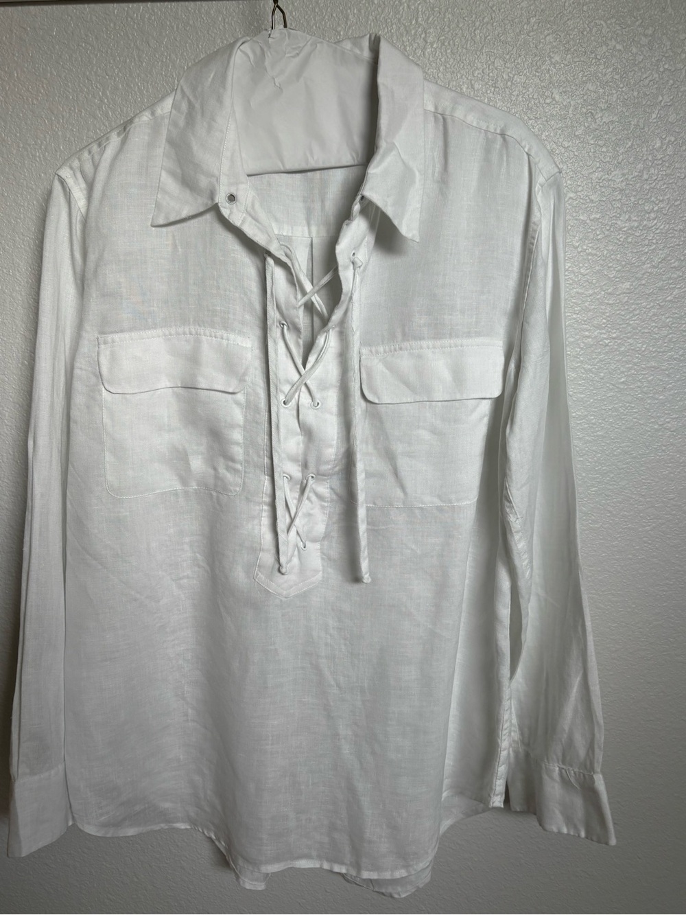 Equipment White Lace-Up Linen Blouse